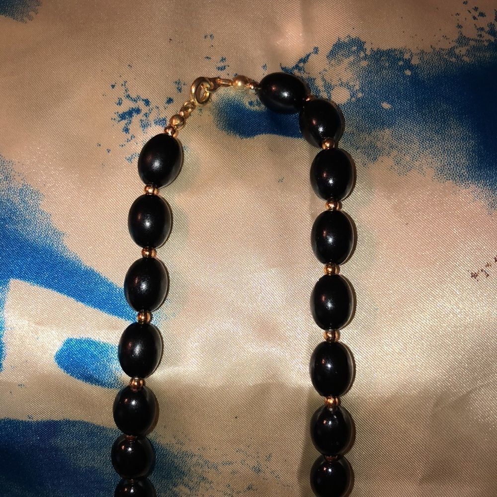 Black Gold Tone Beaded Necklace - Picture 2 of 6